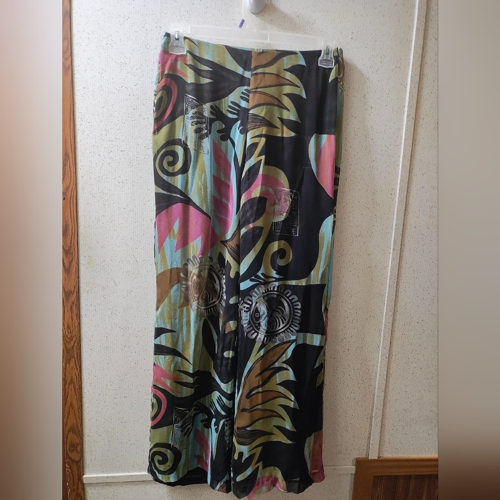 Vintage Central Falls Psychedelic Pants Wide Leg 100% Silk M Floral Made In USA